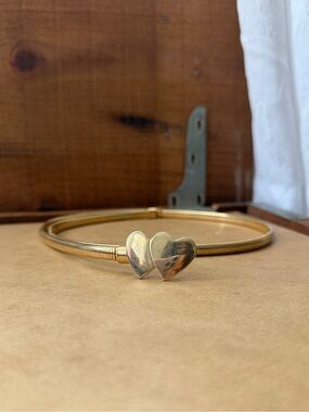Vintage 80s gold tone heart closure skinny disco snake belt